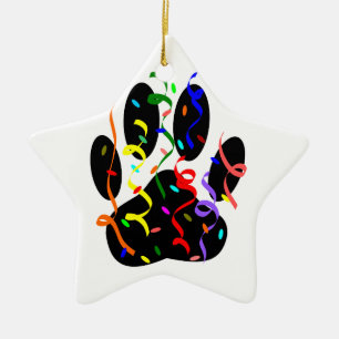 Dog Paw Print mit Confetti und Streamer Keramik Ornament