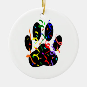 Dog Paw Print mit Confetti und Streamer Keramikornament