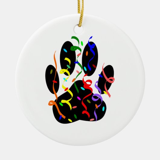 Dog Paw Print mit Confetti und Streamer Keramikornament (Vorne)
