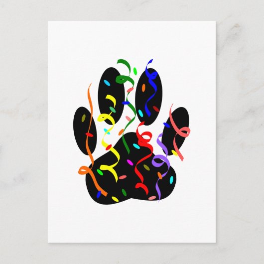 Dog Paw Print mit Confetti und Streamer Postkarte (Vorderseite)