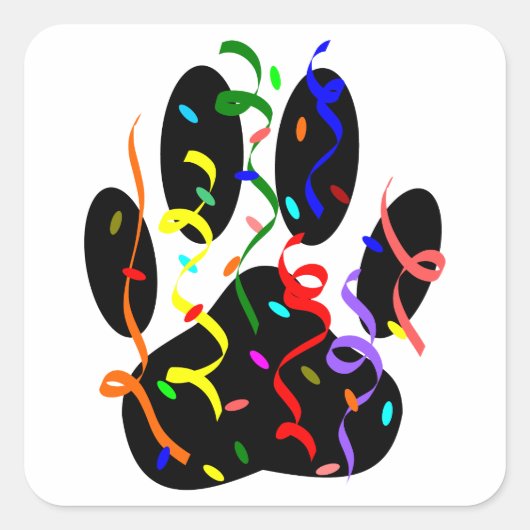 Dog Paw Print mit Confetti und Streamer Quadratischer Aufkleber (Vorderseite)