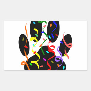 Dog Paw Print mit Confetti und Streamer Rechteckiger Aufkleber
