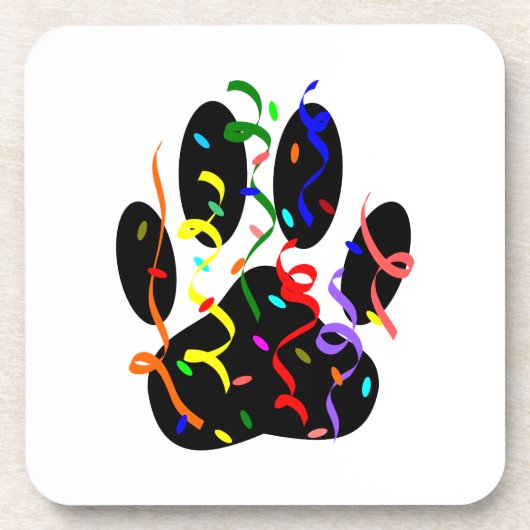 Dog Paw Print mit Confetti und Streamer Untersetzer (Vorderseite)