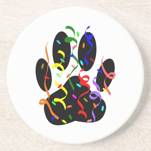 Dog Paw Print mit Confetti und Streamer Untersetzer (Vorne)