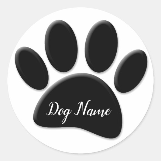 Dog Paw Print mit eigenem Doggie-Namen Runder Aufkleber (Vorderseite)