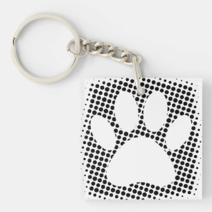 Dog Paw Print mit Halftone Hintergrund Schlüsselanhänger