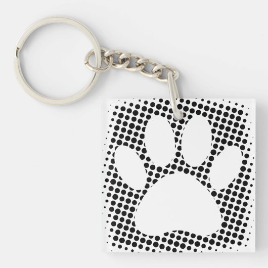 Dog Paw Print mit Halftone Hintergrund Schlüsselanhänger (Vorderseite)