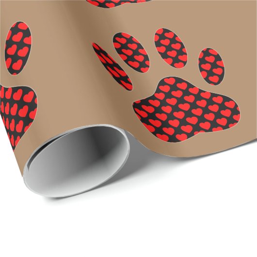 Dog Paw Print mit Herz auf braun Geschenkpapier (Rolleneckpunkt)