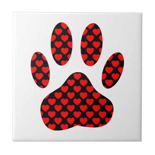 Dog Paw Print mit Herz Fliese (Vorderseite)