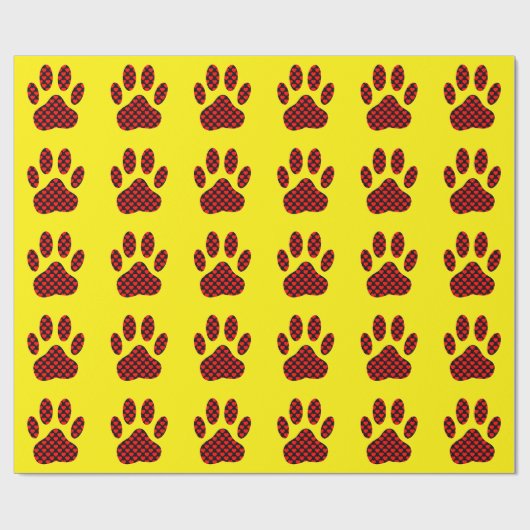 Dog Paw Print mit Herz gelb Geschenkpapier (Flach)