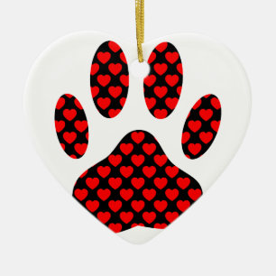 Dog Paw Print mit Herz Keramik Ornament