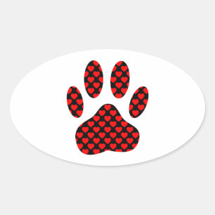 Dog Paw Print mit Herz Ovaler Aufkleber