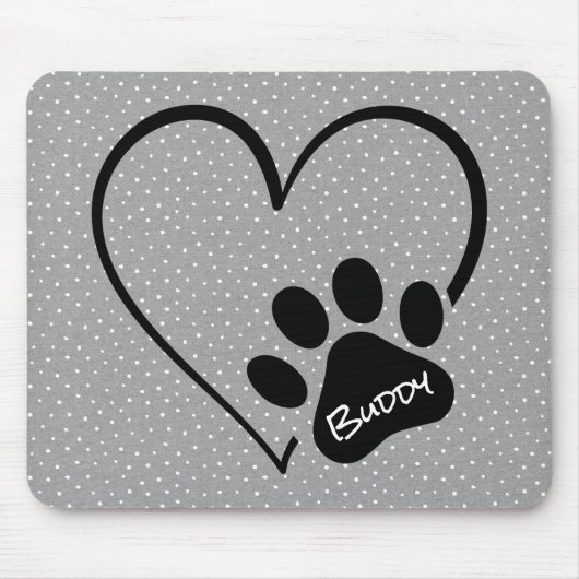 Dog Paw Print mit Herz Polka Dots Mousepad (Vorne)