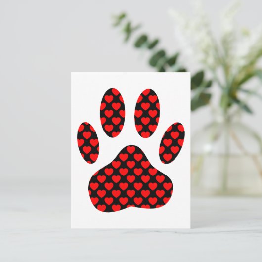 Dog Paw Print mit Herz Postkarte (Stehend Vorderseite)