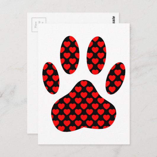 Dog Paw Print mit Herz Postkarte (Vorne/Hinten)