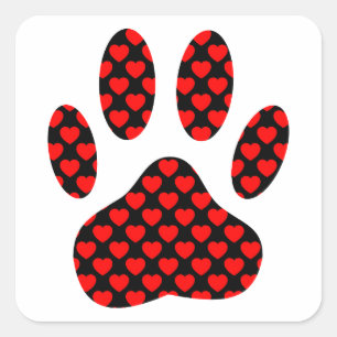 Dog Paw Print mit Herz Quadratischer Aufkleber