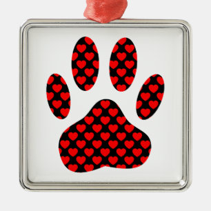Dog Paw Print mit Herz Silbernes Ornament