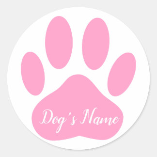 Dog Paw Print mit Individuelle Name Pink Runder Aufkleber