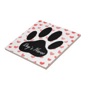 Dog Paw Print mit Individuelle Name Red Hearts Fliese (Seite)