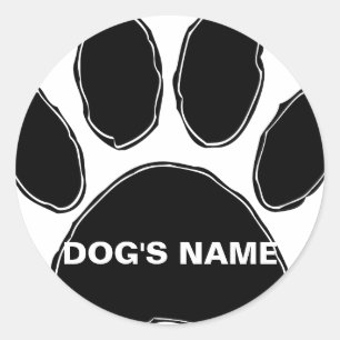Dog Paw Print mit Individuelle Name Runder Aufkleber