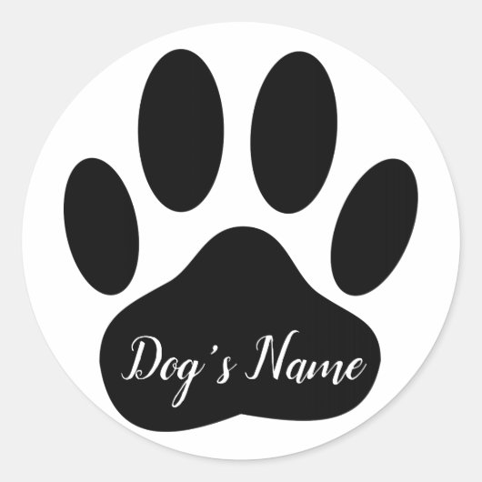 Dog Paw Print mit Individuelle Name Runder Aufkleber (Vorderseite)