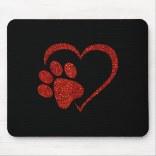 Dog Paw Print mit rotem Herzen für Valentinstag un Mousepad