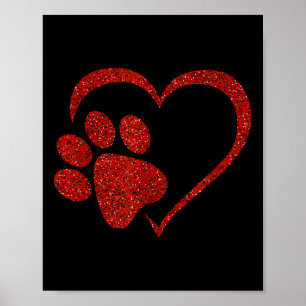 Dog Paw Print mit rotem Herzen für Valentinstag un Poster