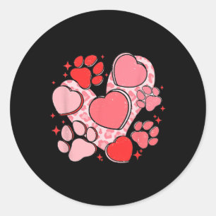 Dog Paw Print mit rotem Herzen für Valentinstag un Runder Aufkleber