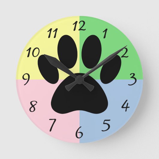 Dog Paw Print Pastell Farben nach Maß Runde Wanduhr (Vorderseite)