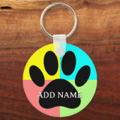 Dog Paw Print Pastell Farben nach Maß Schlüsselanhänger (Rückseite)