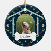 Dog Paw Print Pattern Individuelle Name Dog House  Keramik Ornament (Hinten)