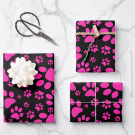 Dog Paw Print Pink Wrapping Paper Sheets Geschenkpapier Set