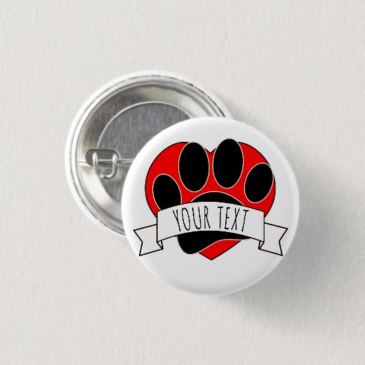 Dog Paw Print Red Heart Banner Button (Vorne & Hinten)