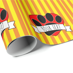 Dog Paw Print Red Heart Banner Geschenkpapier