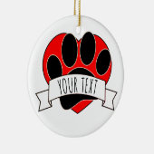 Dog Paw Print Red Heart Banner Keramik Ornament (Rechts)