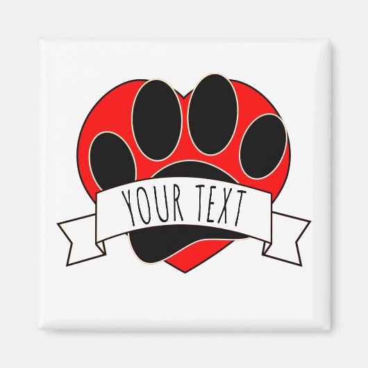 Dog Paw Print Red Heart Banner Magnet (Vorne)