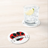 Dog Paw Print Red Heart Banner Runder Pappuntersetzer (Vor Ort)