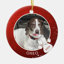 Dog Paw Print Red Snowflake Stars Foto Name Jahr Keramik Ornament