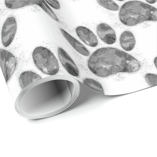 Dog Paw Print, Schwarz und Weiß Geschenkpapier (Rolleneckpunkt)