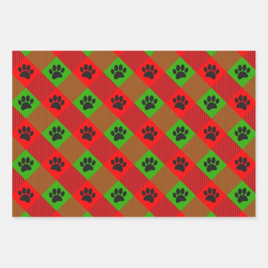 Dog Paw Print Square Muster Benutzerdefiniert Geschenkpapier Set (Vorderseite 3)