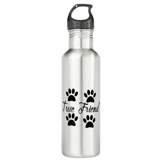 Dog Paw Print True Friends Text Edelstahlflasche (Vorderseite)