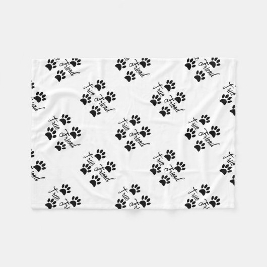 Dog Paw Print True Friends Text Fleecedecke (Vorderseite (Horizontal))