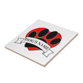 Dog Paw Print und Herz mit Individuelle Name-Keram Fliese (Seite)