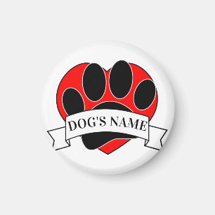 Dog Paw Print und Herz mit Individuelle Name Magnet
