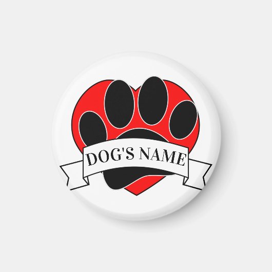 Dog Paw Print und Herz mit Individuelle Name Magnet (Vorne)