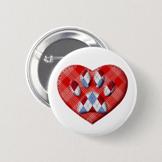 Dog Paw Print und Rotes Herz Zeichnend Button (Vorne & Hinten)