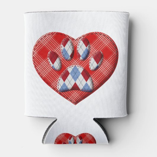 Dog Paw Print und Rotes Herz Zeichnend Dosenkühler (Vorderseite)