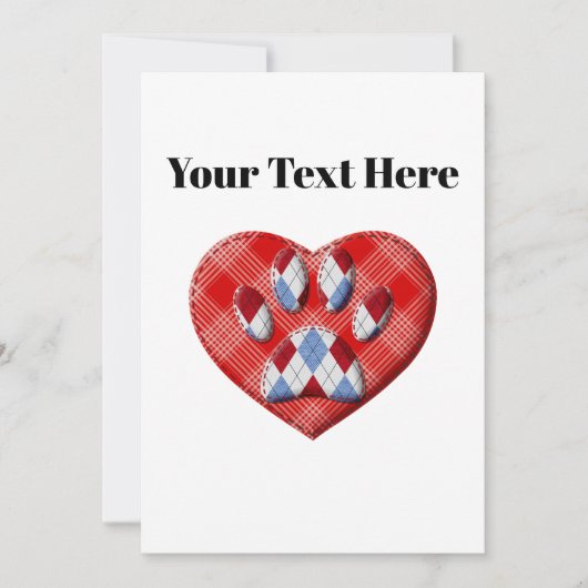 Dog Paw Print und Rotes Herz Zeichnend Einladung (Vorderseite)