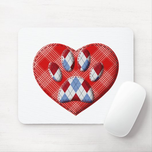 Dog Paw Print und Rotes Herz Zeichnend Mousepad (Mit Mouse)