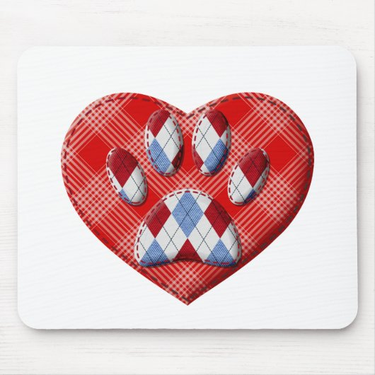 Dog Paw Print und Rotes Herz Zeichnend Mousepad (Vorne)